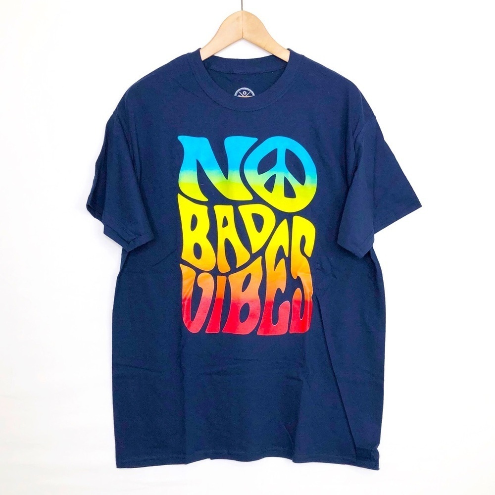 No bad vibes navy blue graphic print T-shirt
